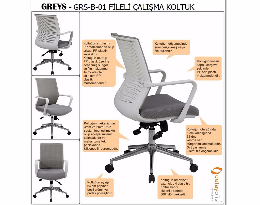 Greys fileli ergonomik personel koltuğu ile ofisleriniz de çalışırken konforu yakalayın!